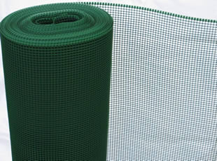 A roll of dark green square plastic mesh